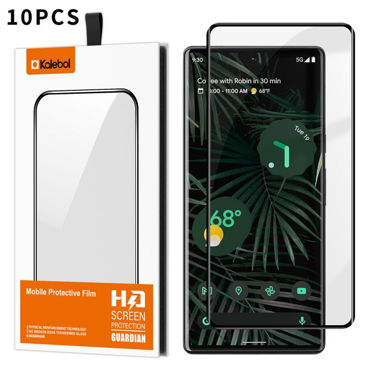 For Google Pixel 6 Pro 10pcs Kalebol Curved Full Glue High-Aluminum Full-Coverage Anti-Fingerprint Screen-Printed HD Tempered Glass Film