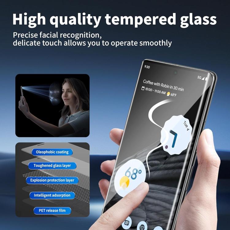 For Google Pixel 7 Pro 10pcs Kalebol Curved Full Glue High-Aluminum Full-Coverage Anti-Fingerprint Screen-Printed HD Tempered Glass Film