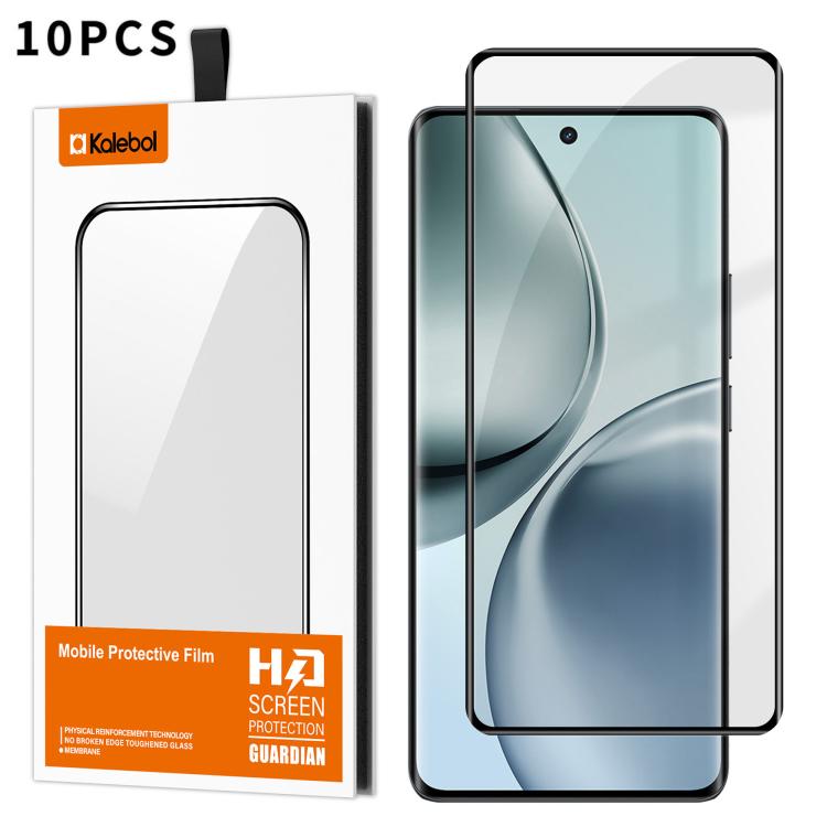 For Realme 14 Pro 10pcs Kalebol Curved Full Glue High-Aluminum Full-Coverage Anti-Fingerprint Screen-Printed HD Tempered Glass Film
