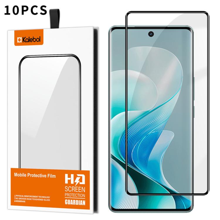 For vivo V40 Pro 10pcs Kalebol Curved Full Glue High-Aluminum Full-Coverage Anti-Fingerprint Screen-Printed HD Tempered Glass Film