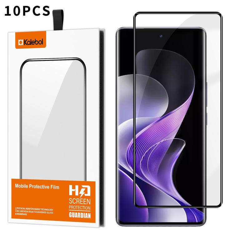 For vivo V40 10pcs Kalebol Curved Full Glue High-Aluminum Full-Coverage Anti-Fingerprint Screen-Printed HD Tempered Glass Film