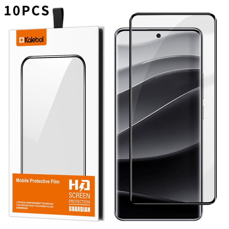 For Redmi Note 14 Pro 5G 10pcs Kalebol Curved Full Glue High-Aluminum Full-Coverage Anti-Fingerprint Screen-Printed HD Tempered Glass Film
