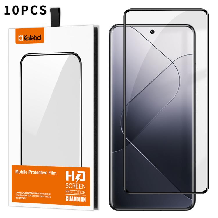 For Xiaomi 14 Pro 10pcs Kalebol Curved Full Glue High-Aluminum Full-Coverage Anti-Fingerprint Screen-Printed HD Tempered Glass Film