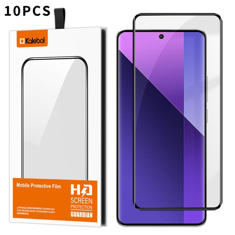 For Redmi Note 13 Pro+ 10pcs Kalebol Curved Full Glue High-Aluminum Full-Coverage Anti-Fingerprint Screen-Printed HD Tempered Glass Film