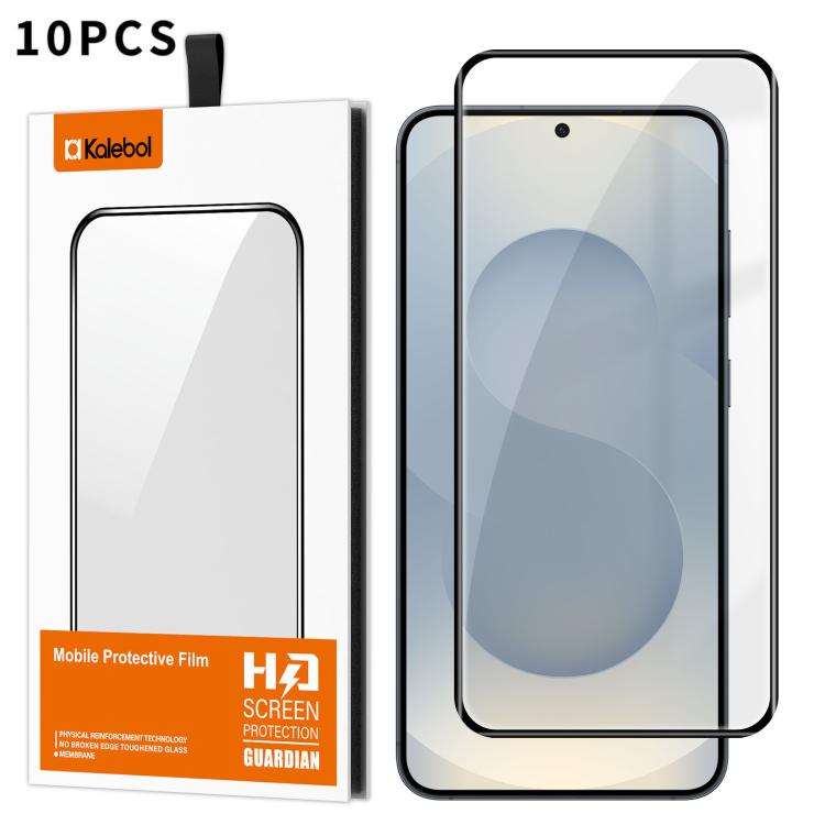 For Galaxy S25 5G 10pcs Kalebol Curved Full Glue High-Aluminum Full-Coverage Anti-Fingerprint Screen-Printed HD Tempered Glass Film