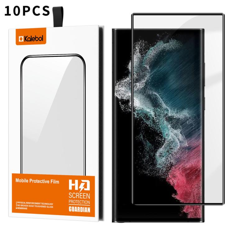 For Galaxy S22 Ultra 5G 10pcs Kalebol Curved Full Glue High-Aluminum Full-Coverage Anti-Fingerprint Screen-Printed HD Tempered Glass Film
