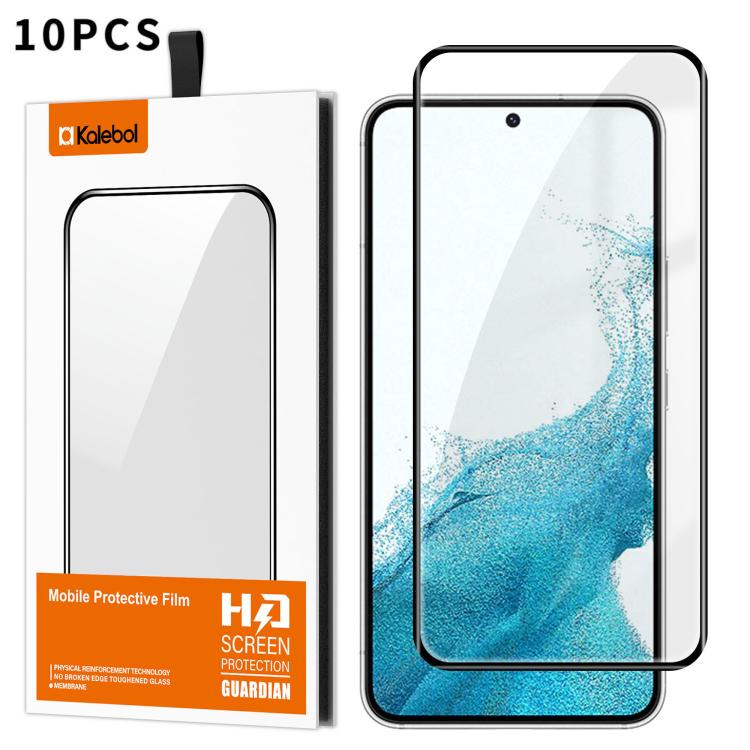 For Galaxy S22 5G 10pcs Kalebol Curved Full Glue High-Aluminum Full-Coverage Anti-Fingerprint Screen-Printed HD Tempered Glass Film