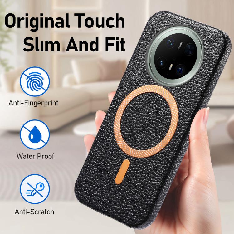 For Huawei Mate 70 Pro Litchi Texture Brushed MagSafe PU Back Cover Phone Case