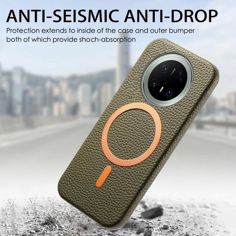 For Huawei Mate 70 Pro Litchi Texture Brushed MagSafe PU Back Cover Phone Case