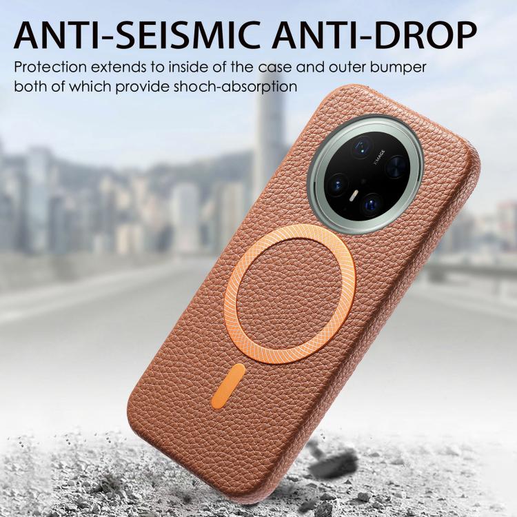 For Huawei Mate 70 Pro Litchi Texture Brushed MagSafe PU Back Cover Phone Case