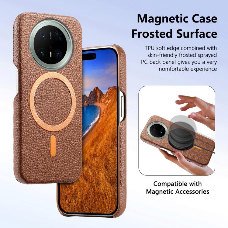 For Huawei Mate 70 Pro Litchi Texture Brushed MagSafe PU Back Cover Phone Case