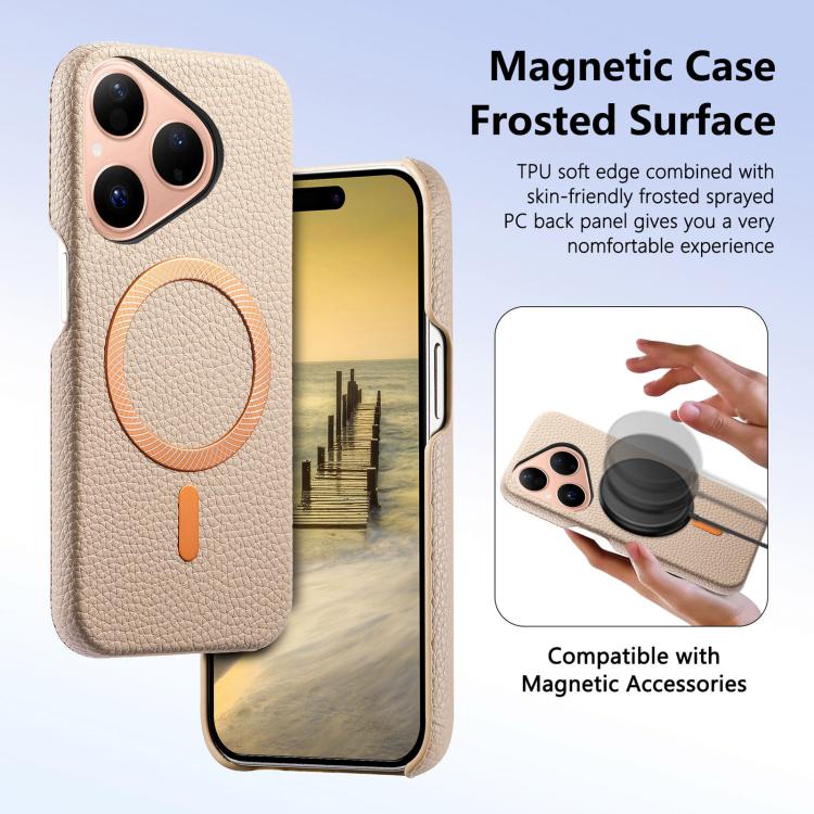For Huawei Pura 80 5G Litchi Texture Brushed MagSafe PU Back Cover Phone Case