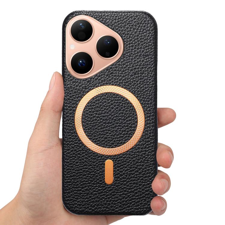For Huawei Pura 80 5G Litchi Texture Brushed MagSafe PU Back Cover Phone Case