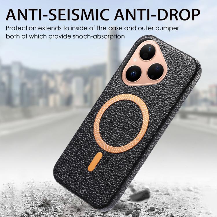 For Huawei Pura 80 5G Litchi Texture Brushed MagSafe PU Back Cover Phone Case