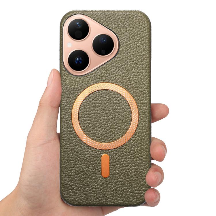 For Huawei Pura 80 5G Litchi Texture Brushed MagSafe PU Back Cover Phone Case