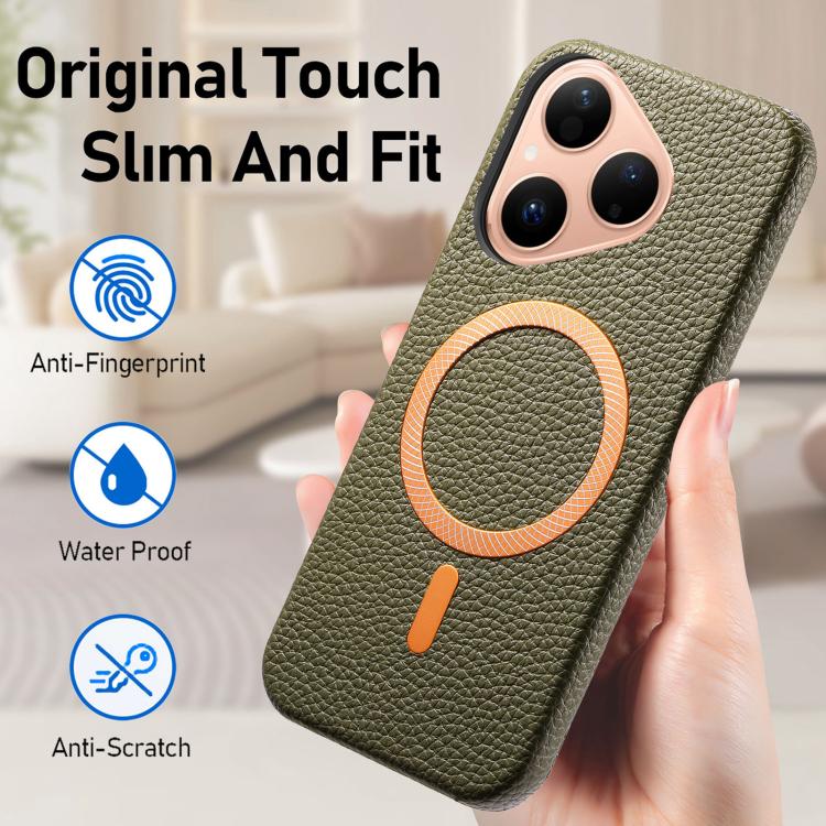For Huawei Pura 80 5G Litchi Texture Brushed MagSafe PU Back Cover Phone Case