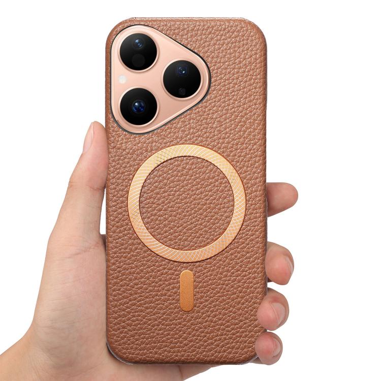 For Huawei Pura 80 5G Litchi Texture Brushed MagSafe PU Back Cover Phone Case