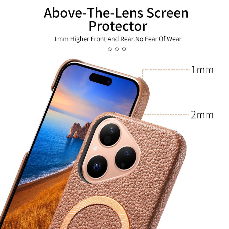 For Huawei Pura 80 5G Litchi Texture Brushed MagSafe PU Back Cover Phone Case