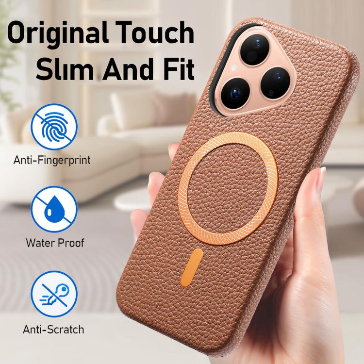For Huawei Pura 80 5G Litchi Texture Brushed MagSafe PU Back Cover Phone Case