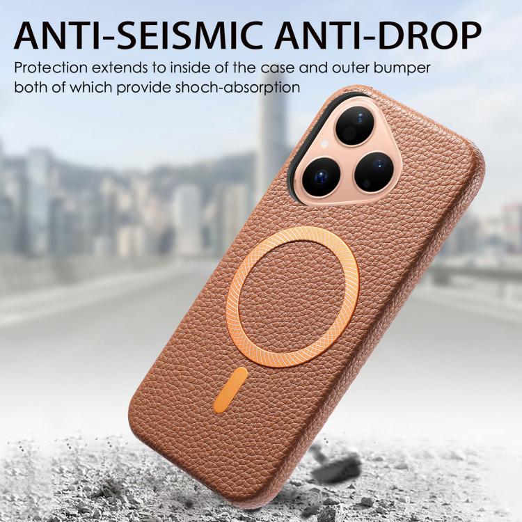 For Huawei Pura 80 5G Litchi Texture Brushed MagSafe PU Back Cover Phone Case