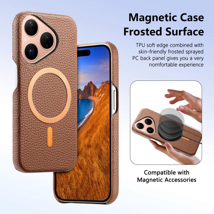 For Huawei Pura 80 5G Litchi Texture Brushed MagSafe PU Back Cover Phone Case