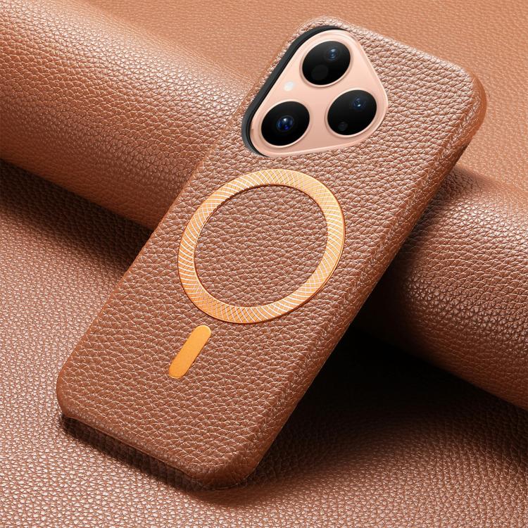For Huawei Pura 80 5G Litchi Texture Brushed MagSafe PU Back Cover Phone Case
