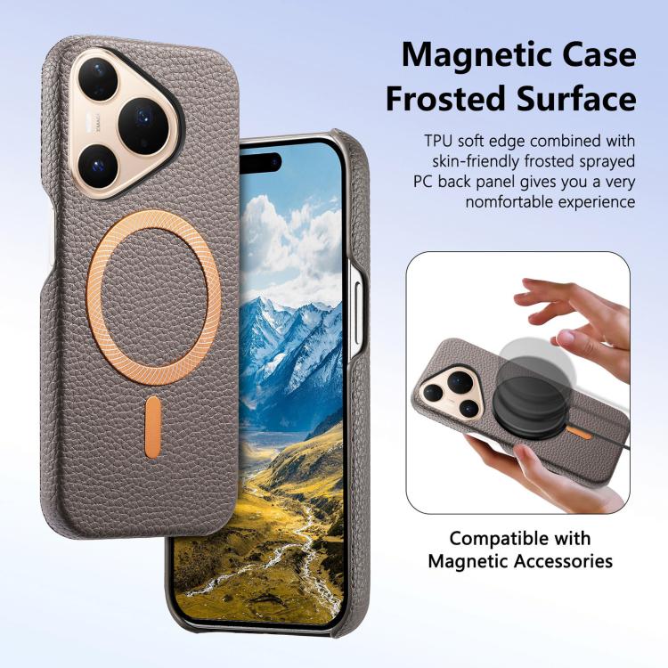 For Huawei Pura 80 Pro 5G Litchi Texture Brushed MagSafe PU Back Cover Phone Case