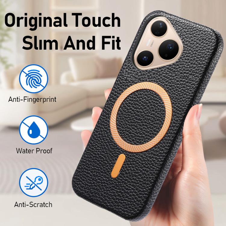 For Huawei Pura 80 Pro 5G Litchi Texture Brushed MagSafe PU Back Cover Phone Case
