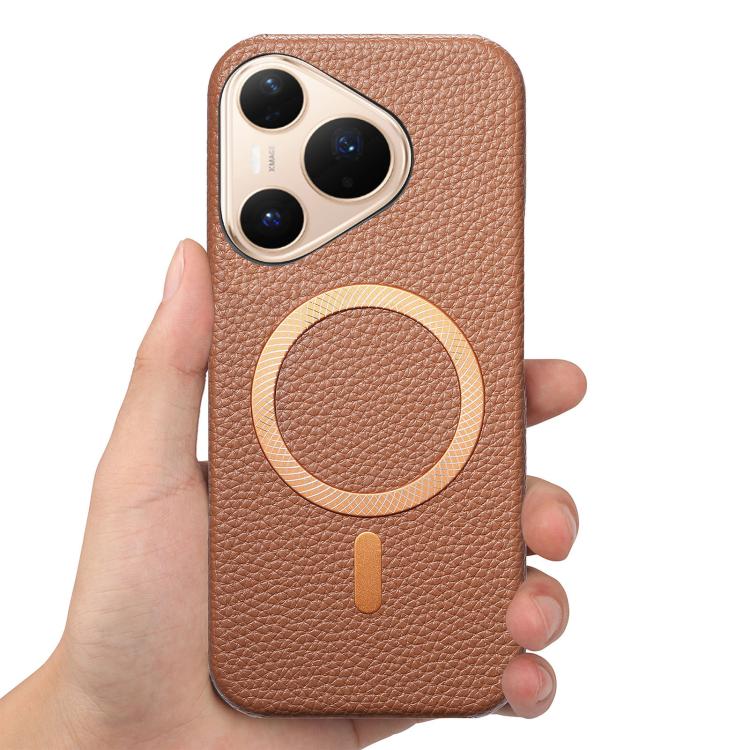 For Huawei Pura 80 Pro 5G Litchi Texture Brushed MagSafe PU Back Cover Phone Case