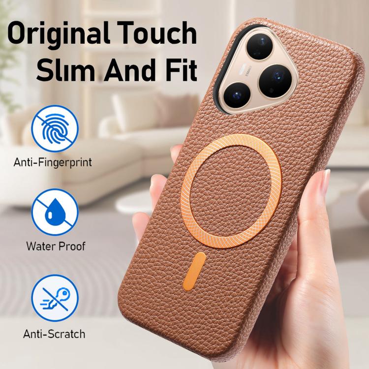 For Huawei Pura 80 Pro 5G Litchi Texture Brushed MagSafe PU Back Cover Phone Case