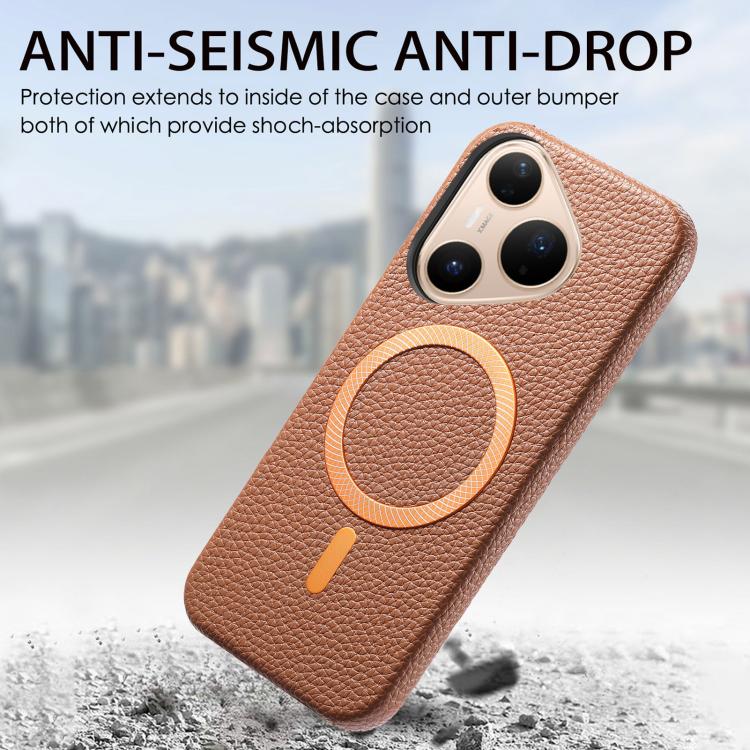 For Huawei Pura 80 Pro 5G Litchi Texture Brushed MagSafe PU Back Cover Phone Case