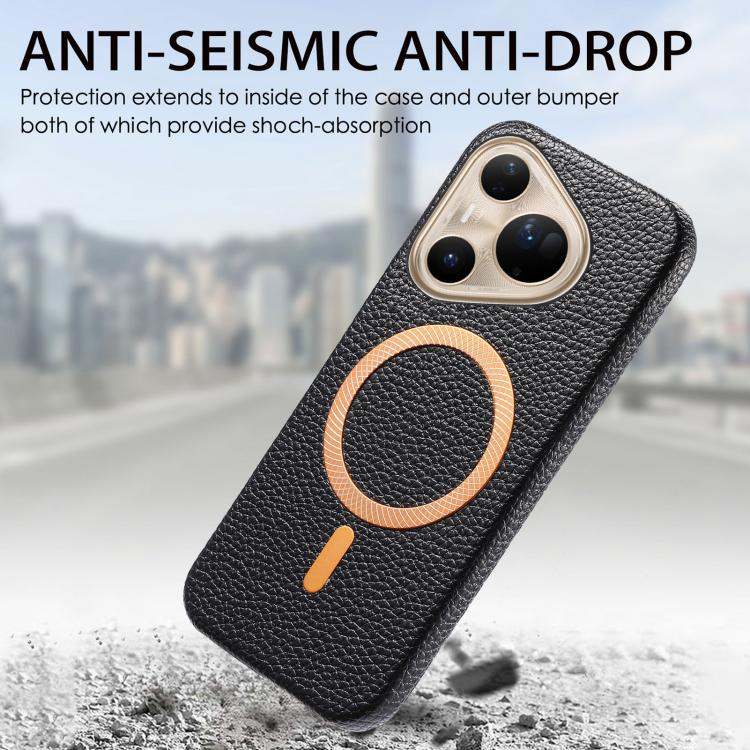 For Huawei Pura 80 Ultra 5G Litchi Texture Brushed MagSafe PU Back Cover Phone Case
