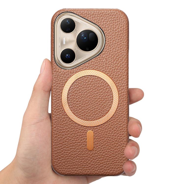 For Huawei Pura 80 Ultra 5G Litchi Texture Brushed MagSafe PU Back Cover Phone Case