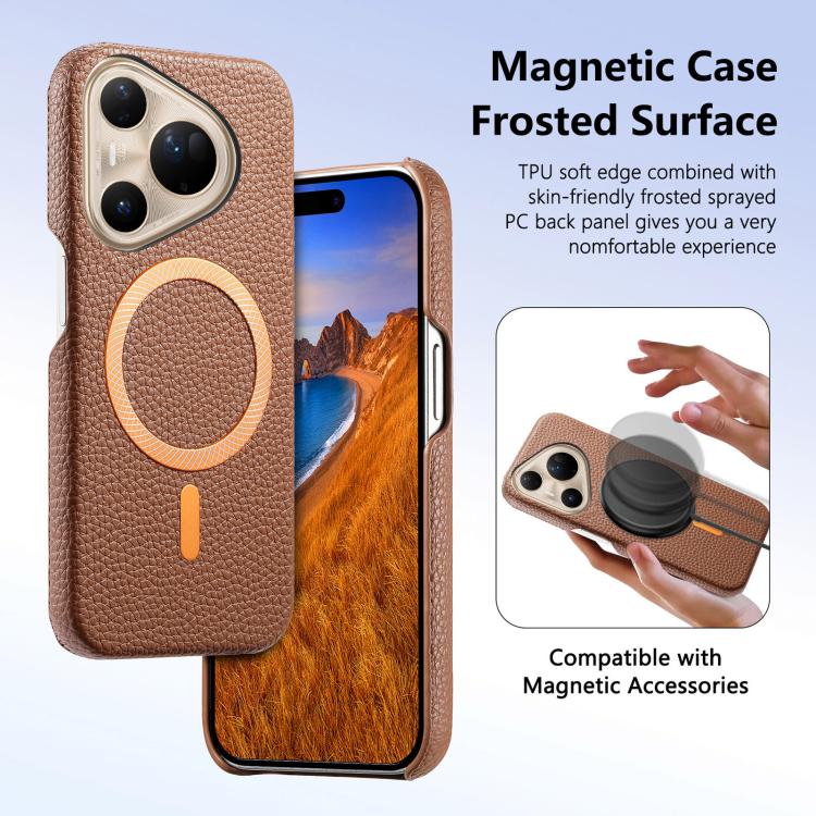 For Huawei Pura 80 Ultra 5G Litchi Texture Brushed MagSafe PU Back Cover Phone Case