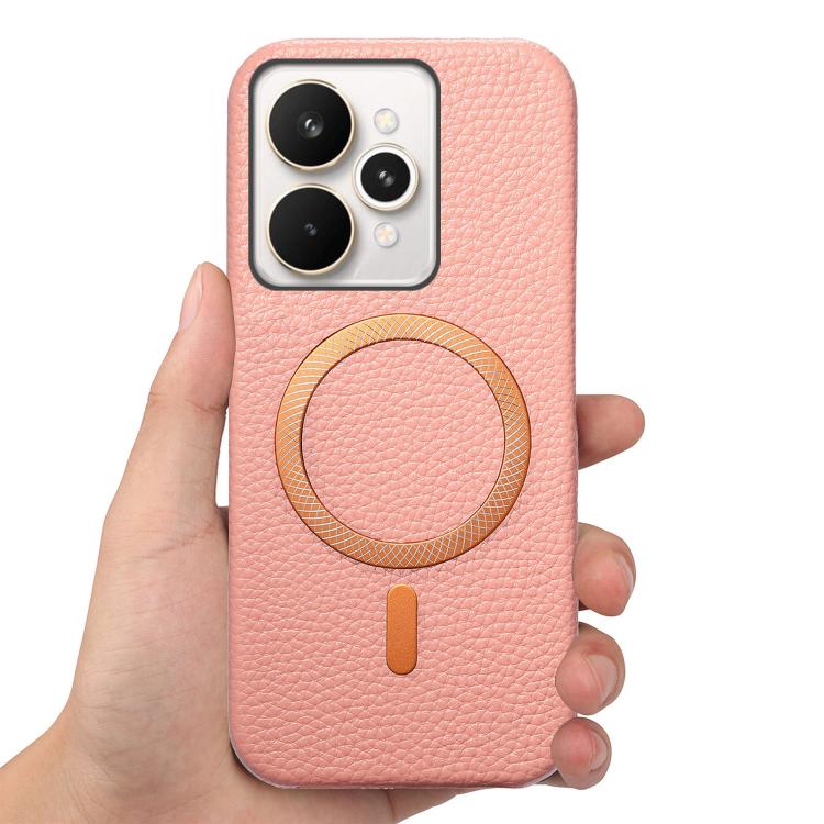 For Realme 15 Pro Litchi Texture Brushed MagSafe PU Back Cover Phone Case