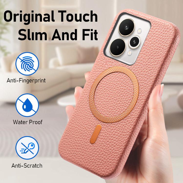 For Realme 15 Pro Litchi Texture Brushed MagSafe PU Back Cover Phone Case