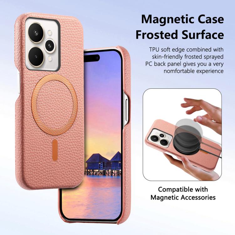 For Realme 15 Pro Litchi Texture Brushed MagSafe PU Back Cover Phone Case