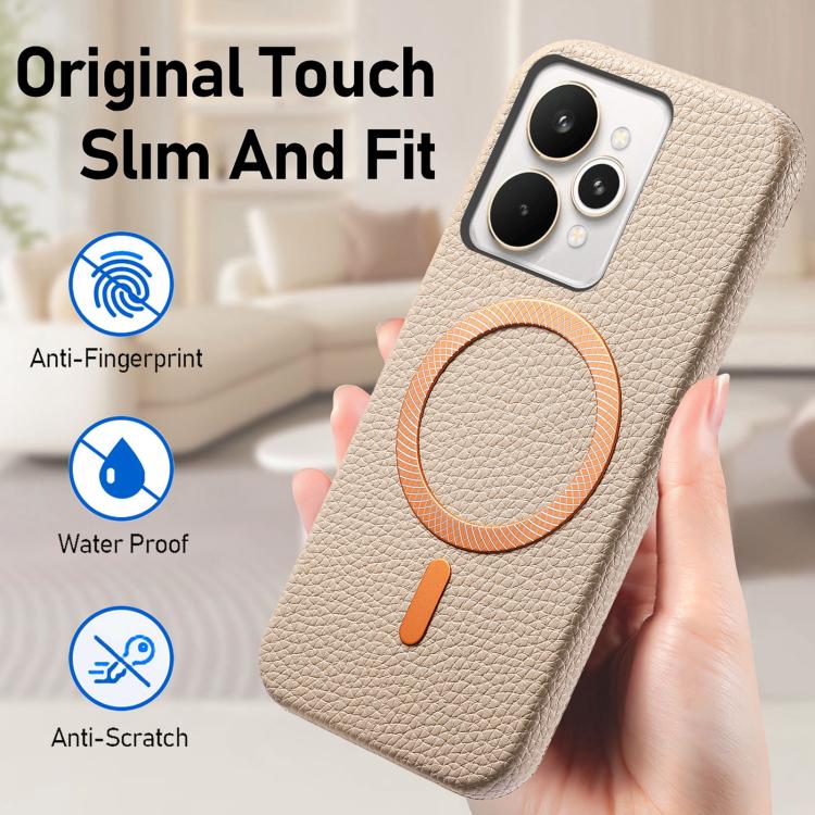 For Realme 15 Pro Litchi Texture Brushed MagSafe PU Back Cover Phone Case