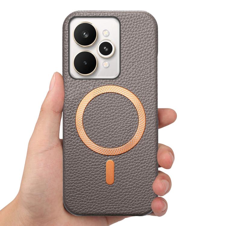 For Realme 15 Pro Litchi Texture Brushed MagSafe PU Back Cover Phone Case