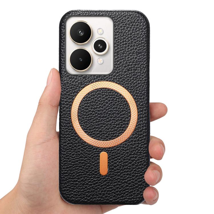 For Realme 15 Pro Litchi Texture Brushed MagSafe PU Back Cover Phone Case