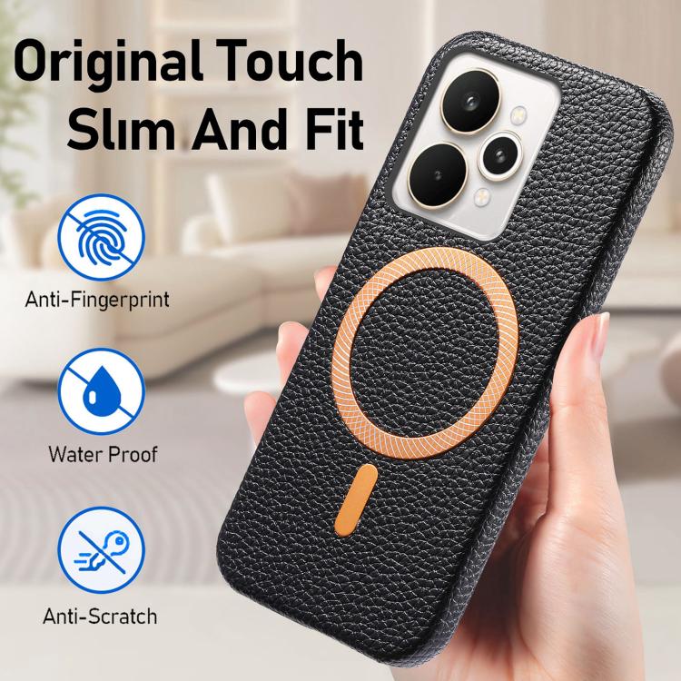For Realme 15 Pro Litchi Texture Brushed MagSafe PU Back Cover Phone Case