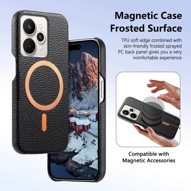 For Realme 15 Pro Litchi Texture Brushed MagSafe PU Back Cover Phone Case