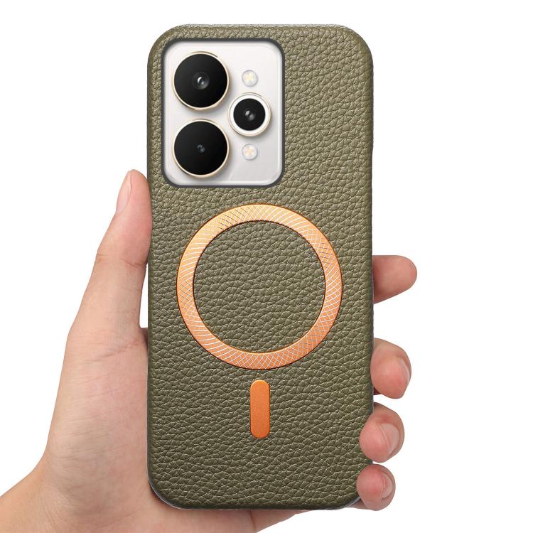 For Realme 15 Pro Litchi Texture Brushed MagSafe PU Back Cover Phone Case