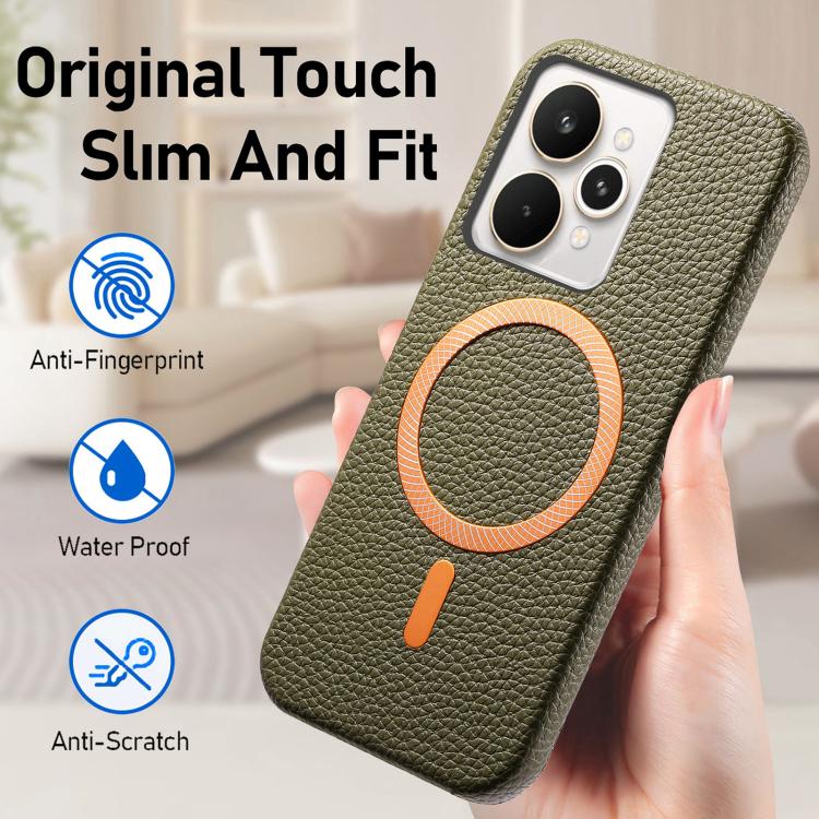 For Realme 15 Pro Litchi Texture Brushed MagSafe PU Back Cover Phone Case