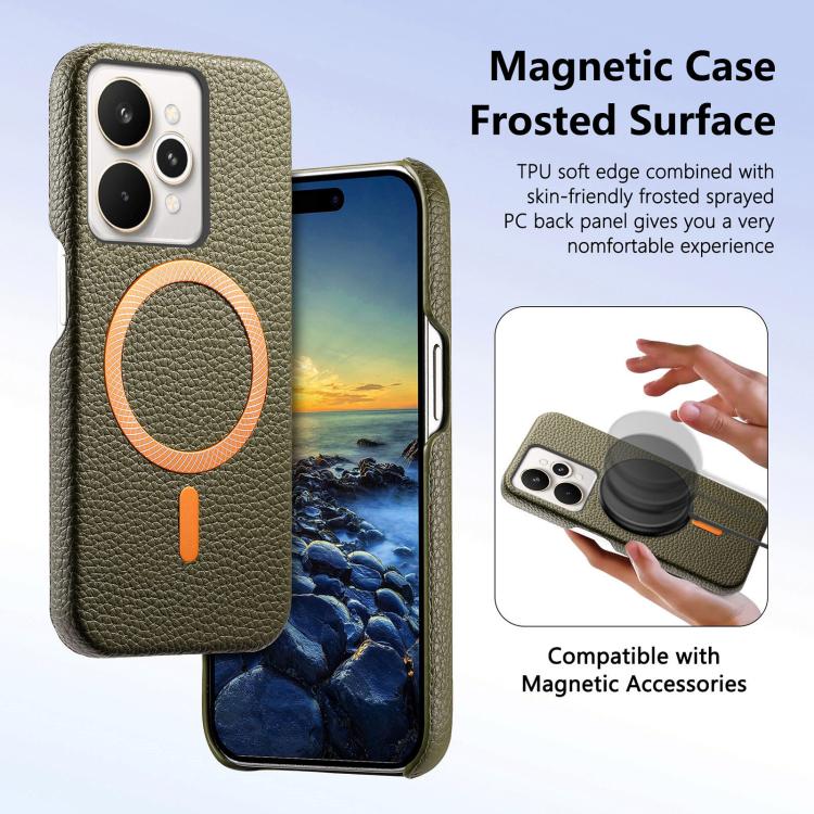For Realme 15 Pro Litchi Texture Brushed MagSafe PU Back Cover Phone Case