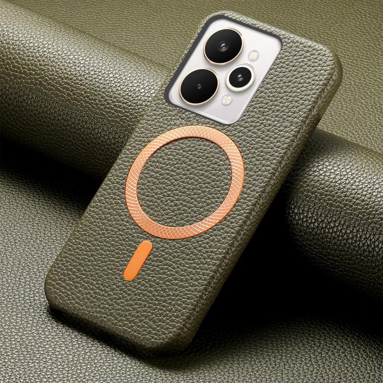For Realme 15 Pro Litchi Texture Brushed MagSafe PU Back Cover Phone Case