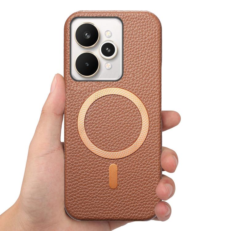 For Realme 15 Pro Litchi Texture Brushed MagSafe PU Back Cover Phone Case