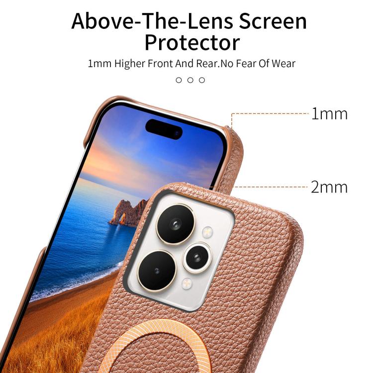 For Realme 15 Pro Litchi Texture Brushed MagSafe PU Back Cover Phone Case