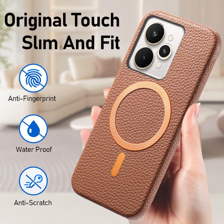 For Realme 15 Pro Litchi Texture Brushed MagSafe PU Back Cover Phone Case
