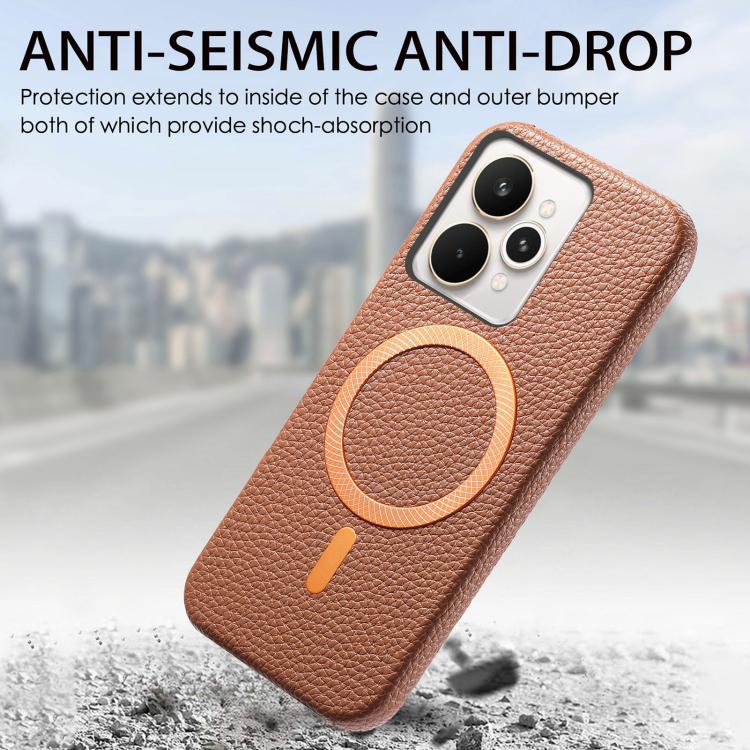 For Realme 15 Pro Litchi Texture Brushed MagSafe PU Back Cover Phone Case